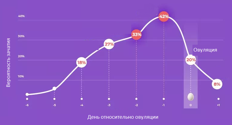 Графика вероятности зачатия в разные дни относительно овуляции